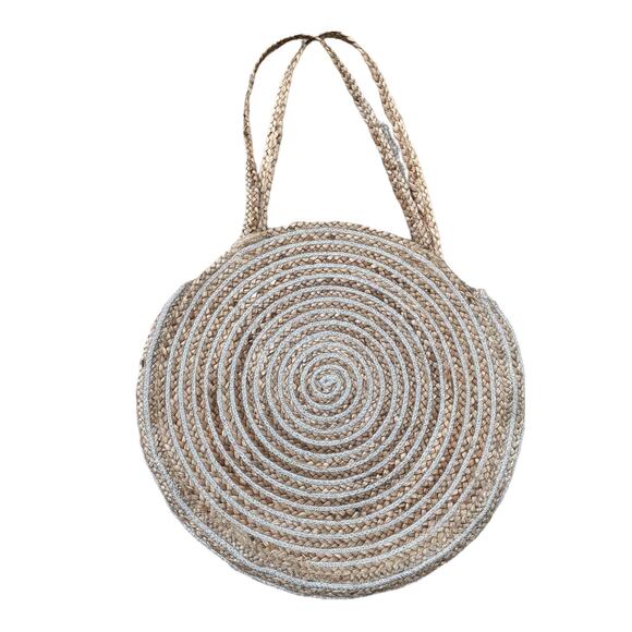 Magid Jute Woven Oversized Circle Metallic Resortwear Tote Beach Bag - Picture 2 of 11